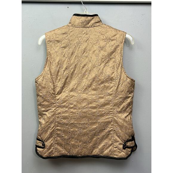 Eddie Bauer Womens Premium Goose Down Vest Womens Medium Tan Embroidered Floral - Picture 2 of 9